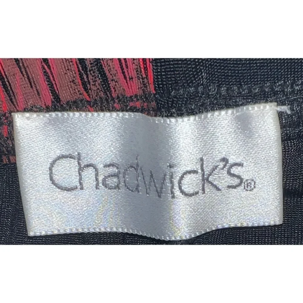 Chadwicks Red & Black Floral Midi Skirt Elastic Waist Medium 16" Side Slits - Picture 3 of 3